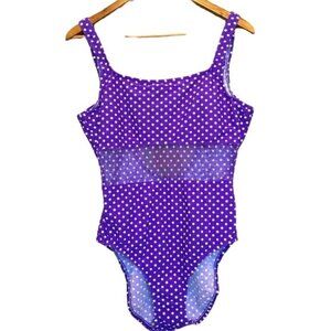 Catalina Womens One Piece Swimsuit Purple White Polka Dot Mesh